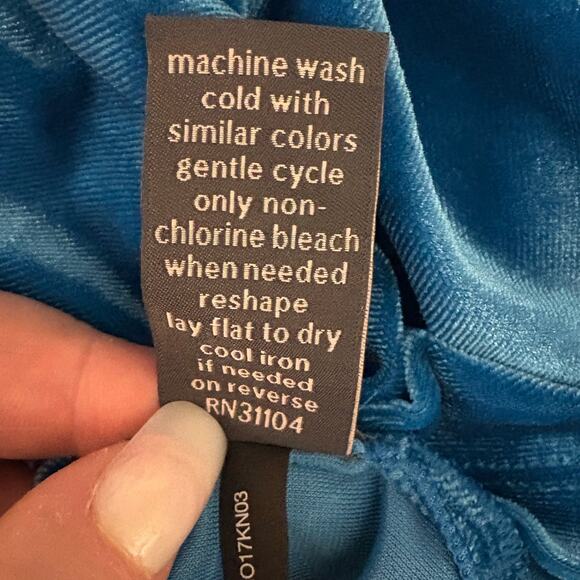 The Limited Mykonos Blue Crushed Velvet Blouse Top Bell Sleeve Ribbon Tie NEW - Picture 8 of 11